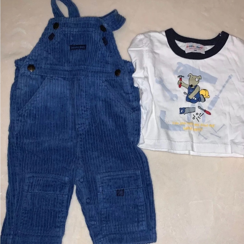 Blue Corduroy Overalls and White T-Shirt Set 6 months
